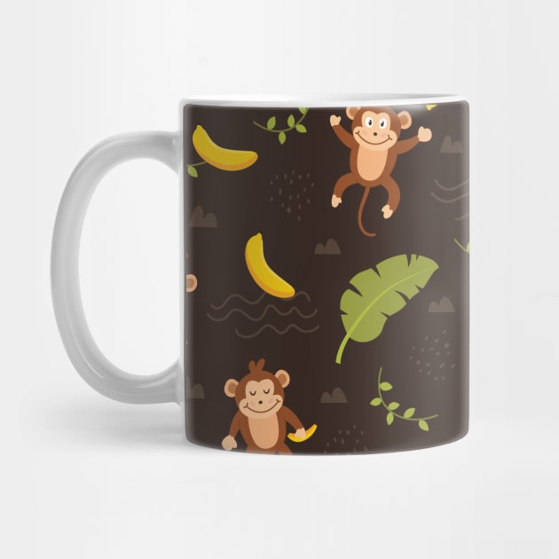 Cute Jungle Monkey And Banana Pattern by Printable Pretty